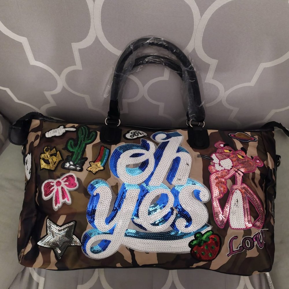 Sequined Patches travel bag camouflage carry all
